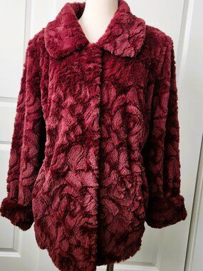 Dennis Basso Vintage Burgundy Faux Mink Fur Coat Size 1X